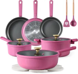 CAROTE Non Stick Pots and Pans Set, Cookware Sets Nonstick, Kitchen Cooking Set with Stay-Cool Handles,with Silicone Tools and Pot Protectors,16 Piece