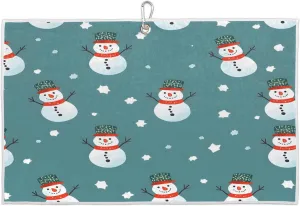 Cartoon Snowman Snowflake Golf Towel with Heavy Duty Carabiner Ultra Absorbent Quick Dry Perfect for Cleaning Clubs Balls Gear Essential Golf Accessory for Men Women Kids