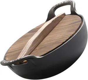 Cast Iron Skillet with Smooth Non-stick Cooking Pot for Stewing Stir-frying and Hot Pot Outdoor and Indoor Use