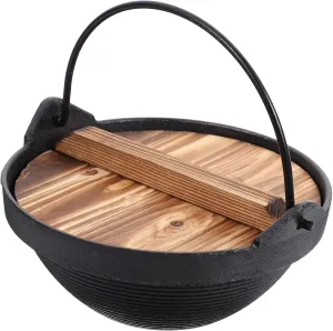 Cast Iron Sukiyaki Pot Non-stick Japanese Cook Pot Lid for Outdoor Camping Family Gatherings