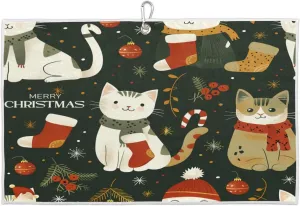 Cat Snowflake Berry Golf Towel with Heavy Duty Carabiner Clip Quick Dry Ultra Absorbent Club Ball Cleaning Towel Golf Accessories for Men Women