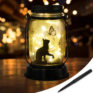 Cat Solar Lanterns 3-in-1 Cat and Butterfly Solar Lights Outdoor Decor Cat Lover Gifts for Women Men Cat Lovers Gifts Hanging Cat Lanterns with Stake for Yard Lawn Garden Decor Black Cat Lantern
