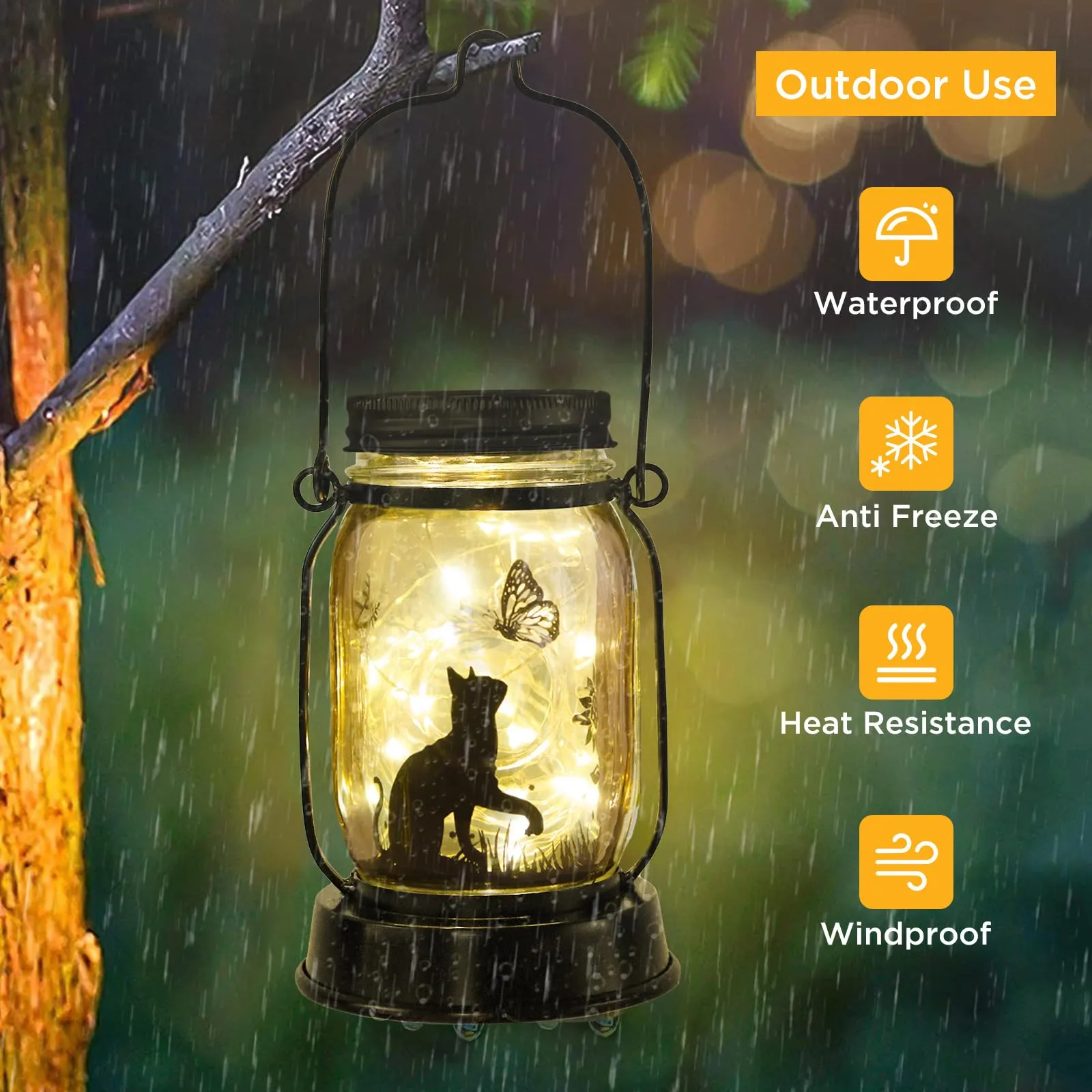 Cat Solar Lanterns 3-in-1 Cat and Butterfly Solar Lights Outdoor Decor Cat Lover Gifts for Women Men Cat Lovers Gifts Hanging Cat Lanterns with Stake for Yard Lawn Garden Decor Black Cat Lantern