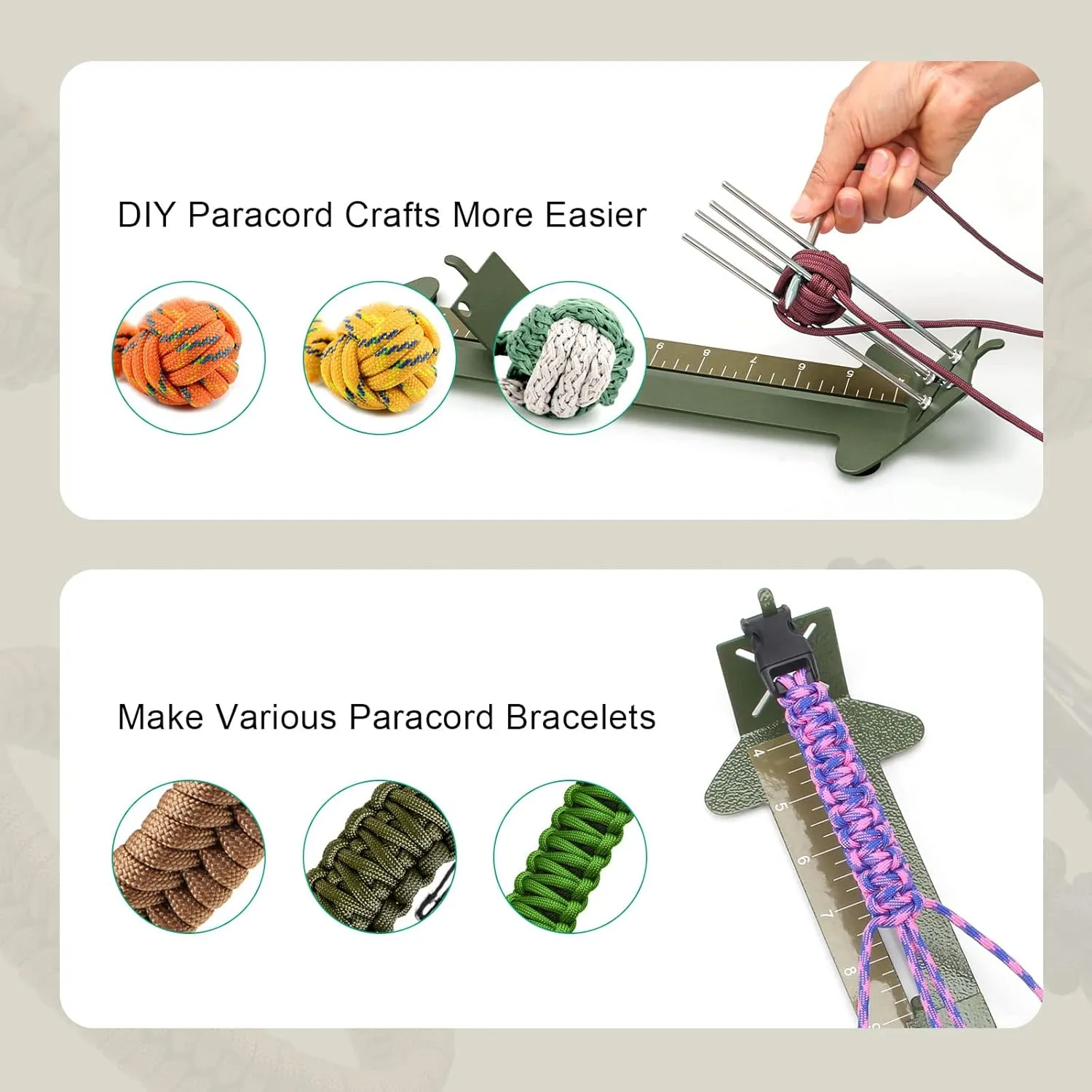 Catcan 2 in 1 Paracord Bracelet Jig, Paracord Bracelet Making Kit, Adjustable Length DIY Craft Monkey Fist Jig Tools 4" to 13" with Free Cord and Buckles