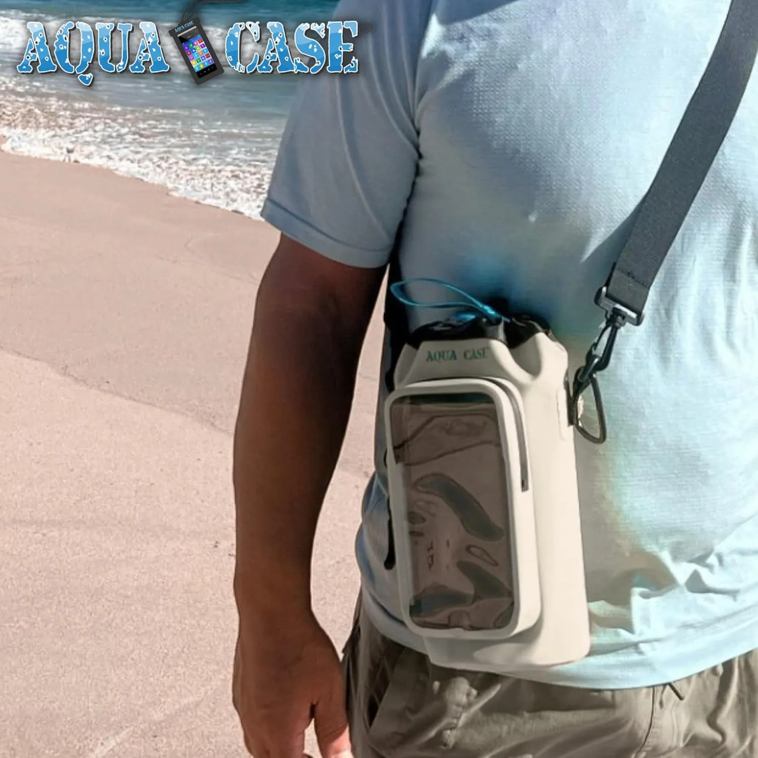 Cell Phone & Water Bottle Crossbody Grey Bag 100% Waterproof Floating Dry Bag Protection for Your Mobile Device During All Water Sports | Sling Carrier for Up to 34oz Travel Tumbler