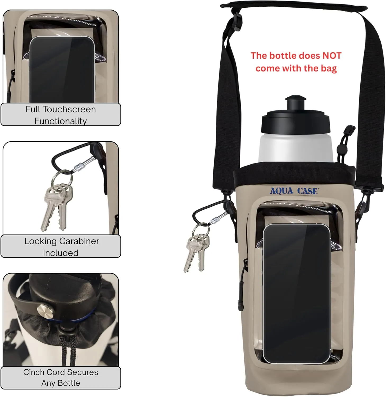Cell Phone & Water Bottle Crossbody Grey Bag 100% Waterproof Floating Dry Bag Protection for Your Mobile Device During All Water Sports | Sling Carrier for Up to 34oz Travel Tumbler
