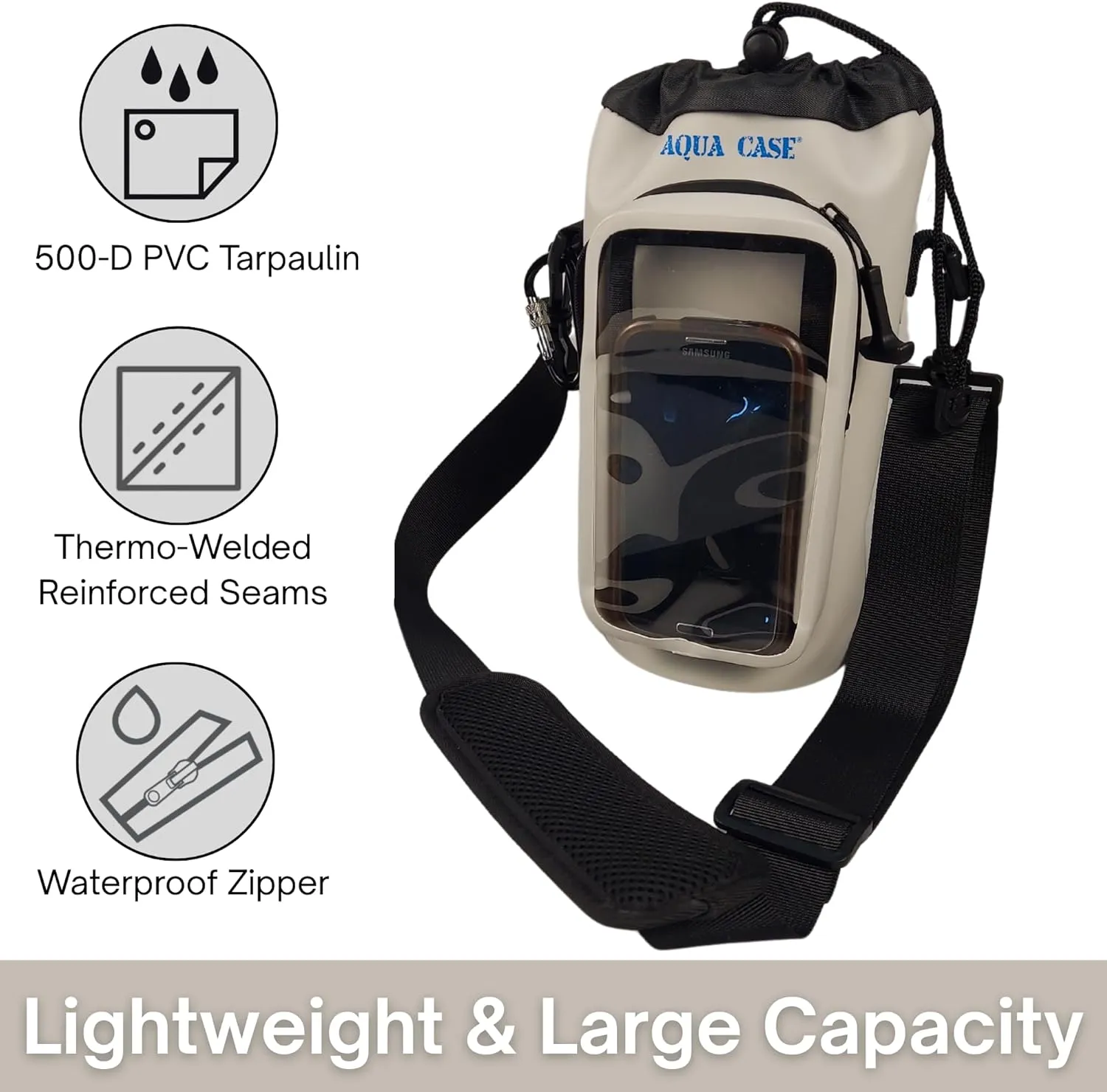 Cell Phone & Water Bottle Crossbody Grey Bag 100% Waterproof Floating Dry Bag Protection for Your Mobile Device During All Water Sports | Sling Carrier for Up to 34oz Travel Tumbler