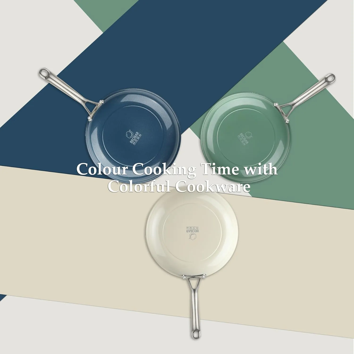 Ceramic Frying Pan Set with Stainless Steel Handle - Perfect Cookware Set for Steak & Non Stick Cooking - Ceramic Pans Set Non Stick Trendy Essential for Young Chefs(Cream White)