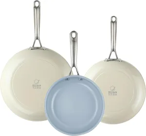 Ceramic Frying Pan Set with Stainless Steel Handle - Perfect Cookware Set for Steak & Non Stick Cooking - Ceramic Pans Set Non Stick Trendy Essential for Young Chefs(Cream White)