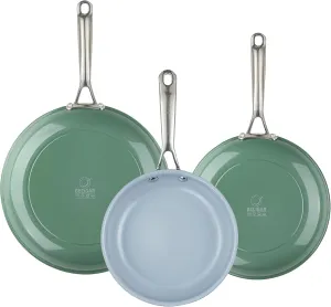 Ceramic Frying Pan Set with Stainless Steel Handle - Perfect Cookware Set for Steak & Non Stick Cooking - Ceramic Pans Set Non Stick Trendy Essential for Young Chefs(Green)