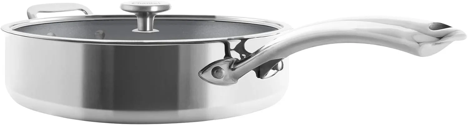 Chantal 3.Clad Tri-Ply 5 quart Non-Stick Saute Pan with Tempered Glass Lid, Ceramic Nonstick Coating