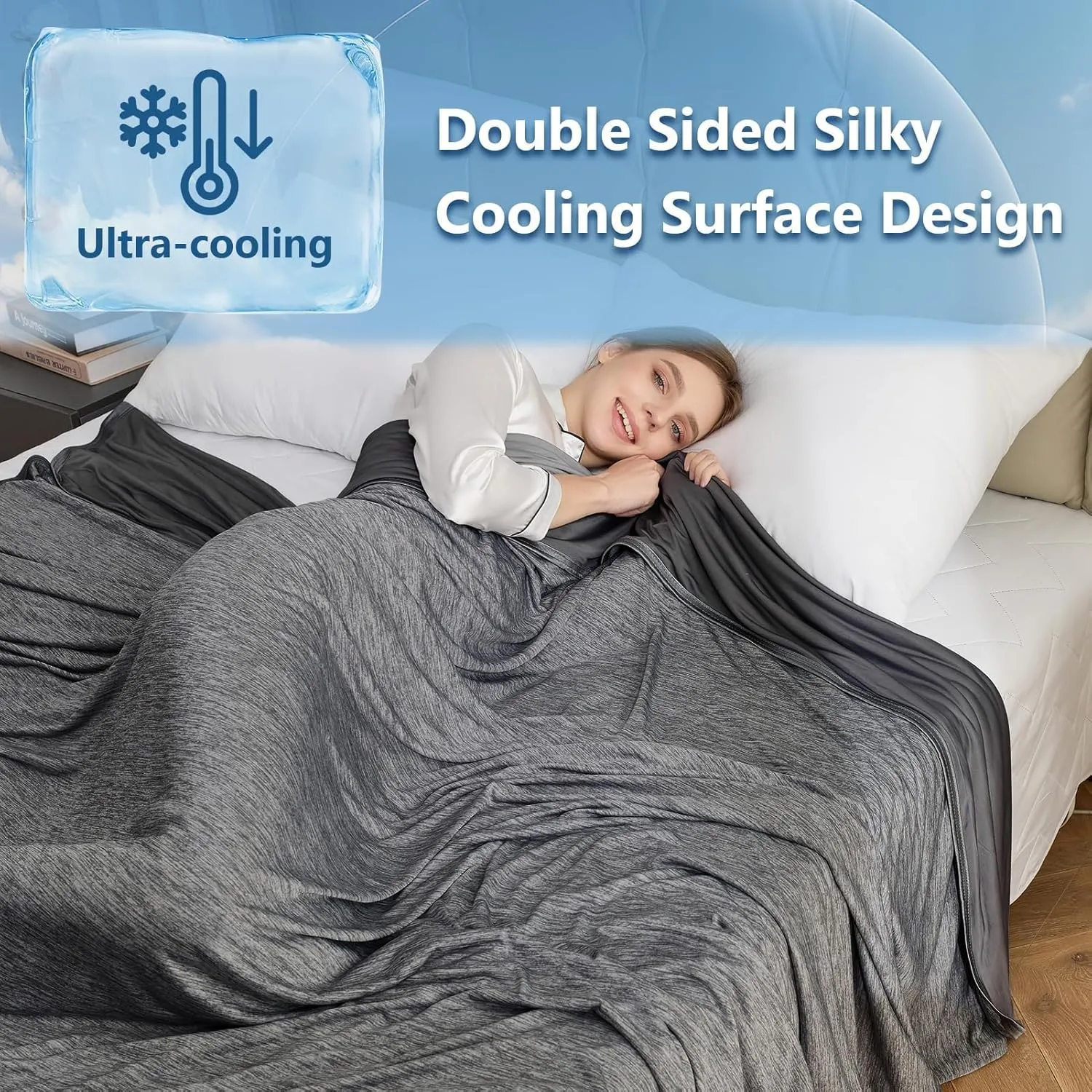 CHOSHOME Cooling Blanket Throw, Double Sided Cooling Blankets for Hot Sleepers, Arc-Chill Q-Max>0.5 Cold Blanket, Lightweight Breathable Summer Blankets for Couch, Bed, Sofa, Camping, 50" x 70", Black