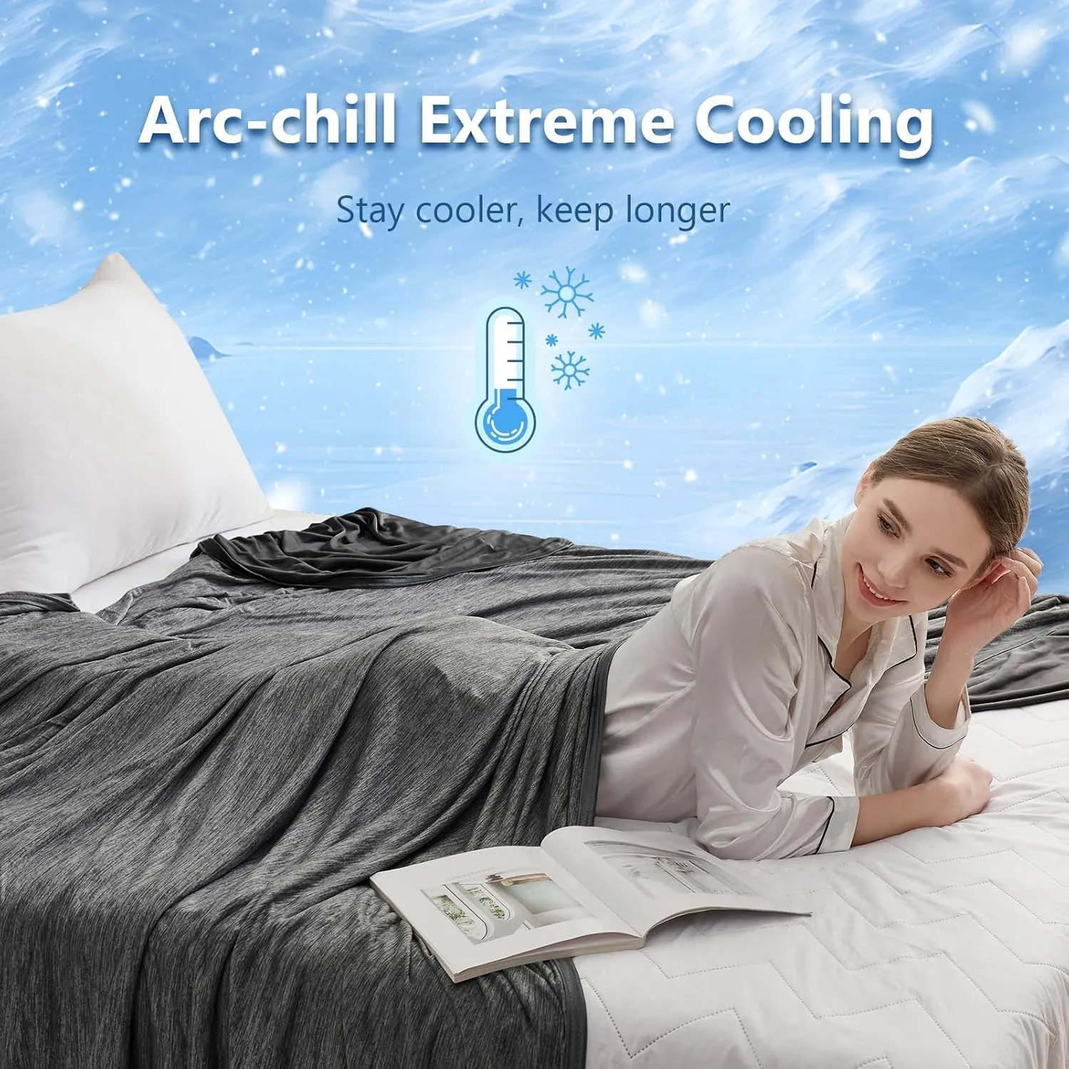 CHOSHOME Cooling Blanket Throw, Double Sided Cooling Blankets for Hot Sleepers, Arc-Chill Q-Max>0.5 Cold Blanket, Lightweight Breathable Summer Blankets for Couch, Bed, Sofa, Camping, 50" x 70", Black