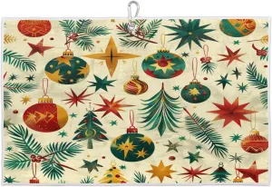 Christmas Ball Tree Leaves Golf Towel with Heavy Duty Carabiner Clip Quick Dry Ultra Absorbent Club Ball Cleaning Towel Golf Accessories for Men Women