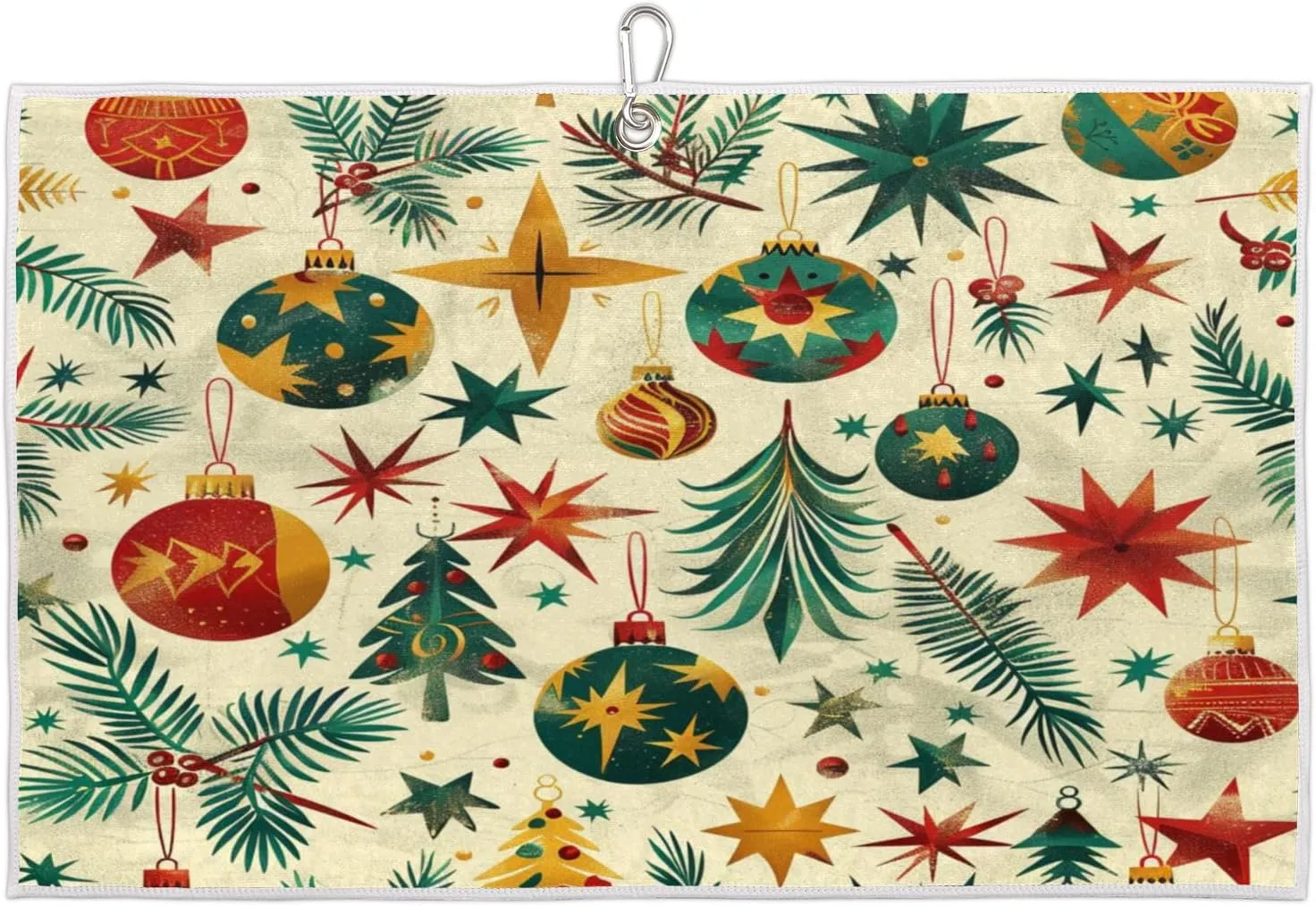 Christmas Ball Tree Leaves Golf Towel with Heavy Duty Carabiner Clip Quick Dry Ultra Absorbent Club Ball Cleaning Towel Golf Accessories for Men Women