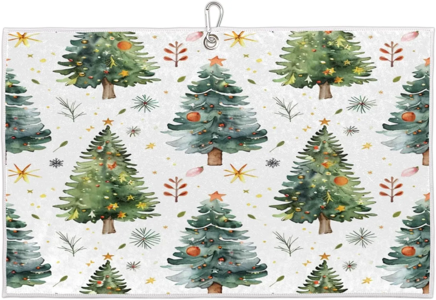 Christmas Tree Candy Snowflake Watercolor Golf Towel with Heavy Duty Carabiner Clip Quick Dry Ultra Absorbent Club Ball Cleaning Towel Golf Accessories for Men Women