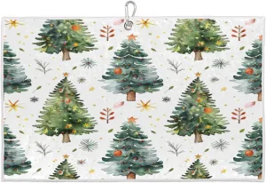 Christmas Tree Candy Snowflake Watercolor Golf Towel with Heavy Duty Carabiner Clip Quick Dry Ultra Absorbent Club Ball Cleaning Towel Golf Accessories for Men Women