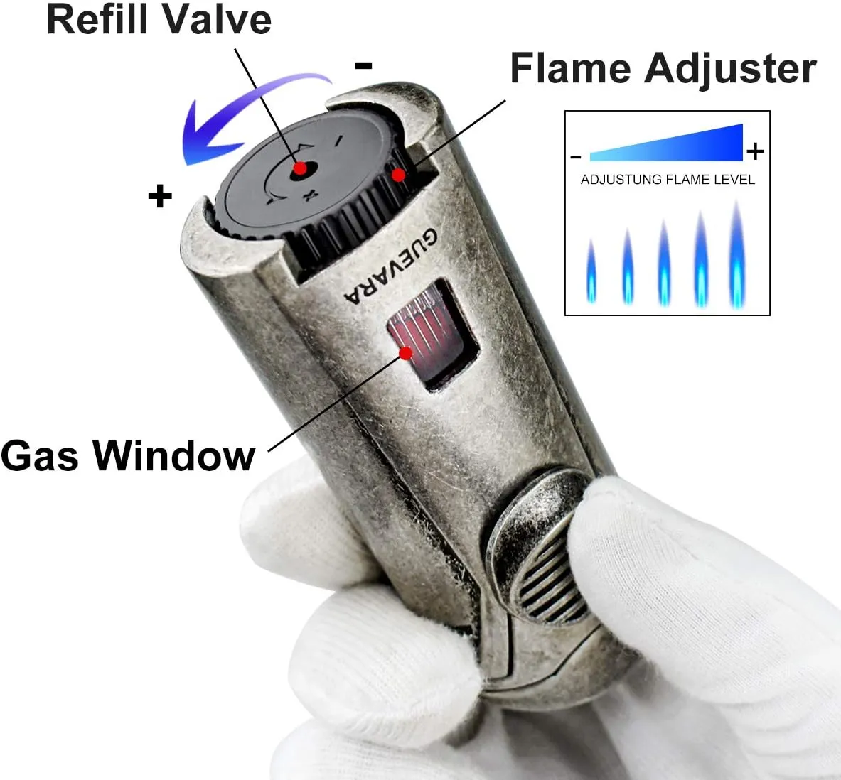 Cigar Cutter and Lighter Set Sharpening Blade Engraved Cigar Guillotine Lighter Torch with Stand Windproof Single Torch Butane Refillable Scorch Lighters