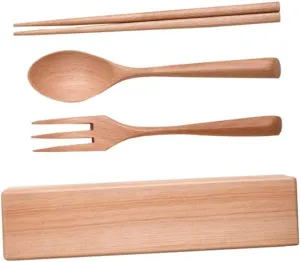 Ciieeo 1set Portable Wooden Cutlery Includes Chopsticks Spoon Fork Wooden Box for Camping Travel and Daily Use Safe Smooth Edges for Home and Outdoor Dining