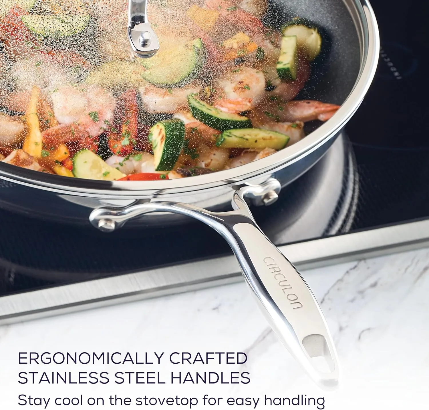 Circulon C1 Series Clad Stainless Steel with ScratchDefense Technology Cookware Nonstick Induction Frying Pans/Skillets with Lids, Metal Utensil Safe, 6 Piece Set - Polished Stainless Steel
