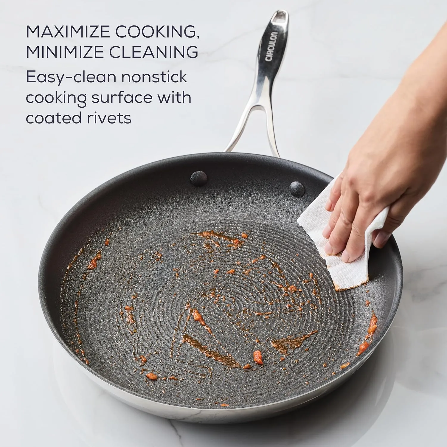 Circulon C1 Series Clad Stainless Steel with ScratchDefense Technology Cookware Nonstick Induction Frying Pans/Skillets with Lids, Metal Utensil Safe, 6 Piece Set - Polished Stainless Steel