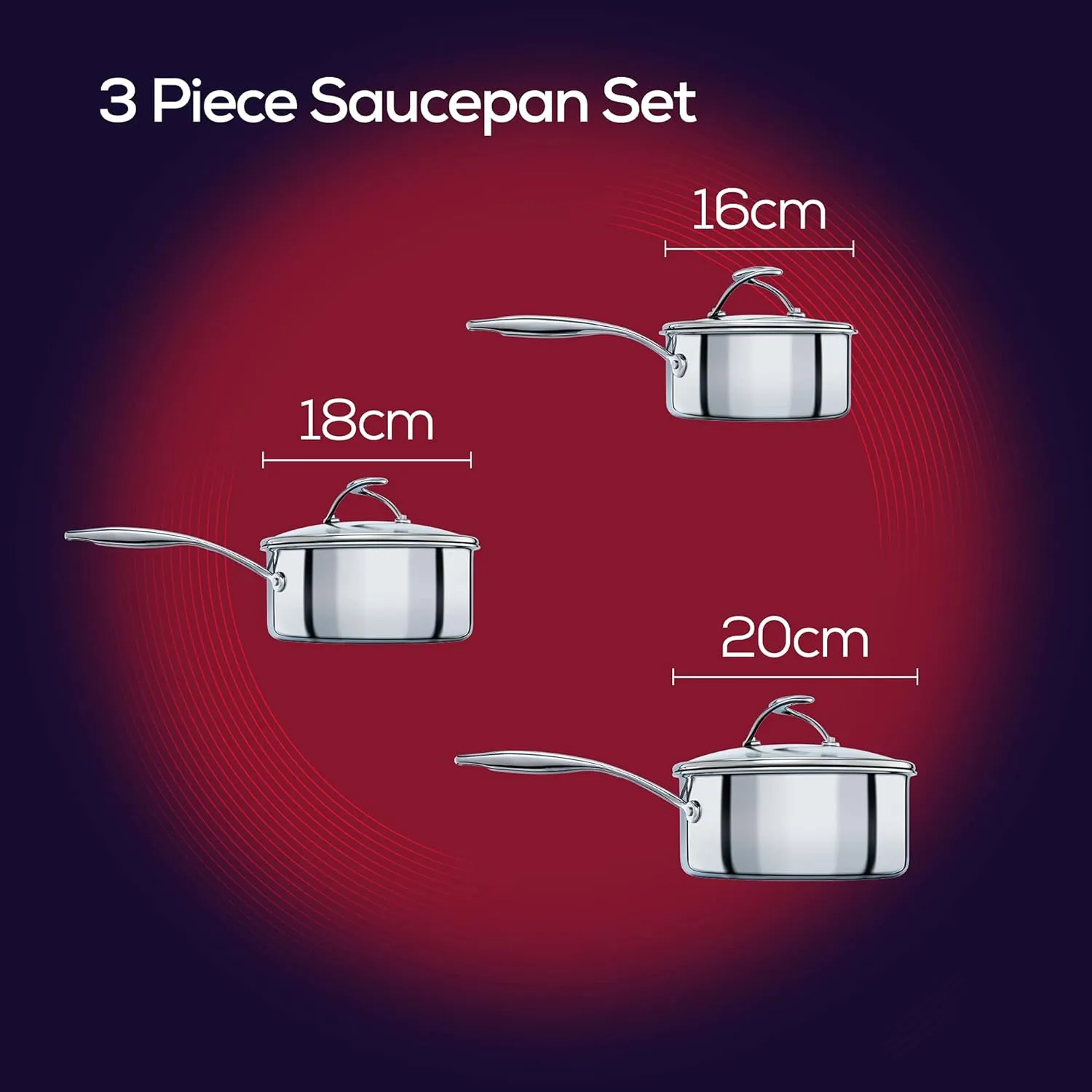 Circulon - S Series - SteelShield - Induction 3 Piece Saucepan Set- 16/18/20cm - Non stick - Dishwasher Safe - Stay Cool Handles and glass lids
