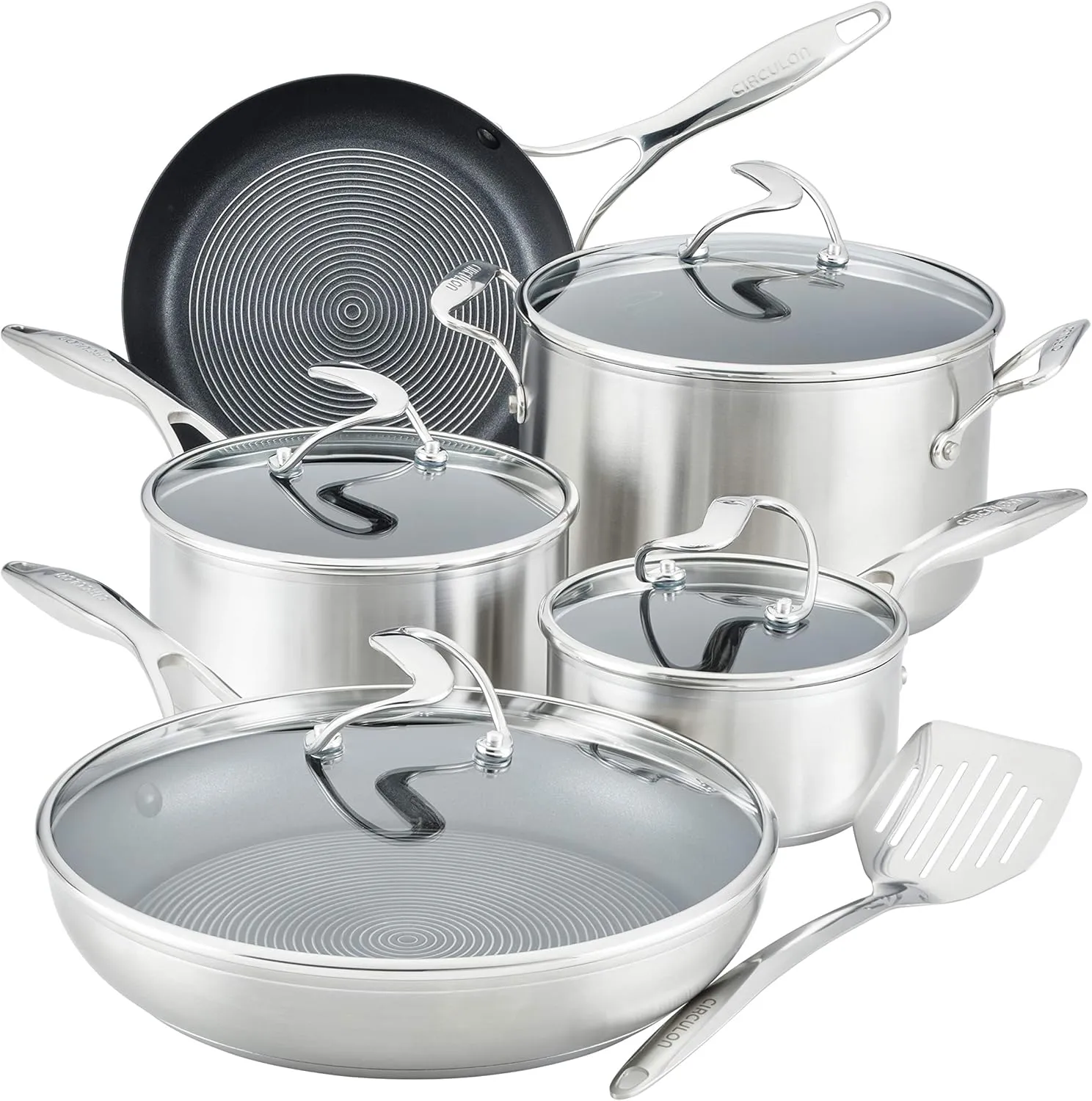 Circulon Stainless Steel Cookware Pots and Pans Set with SteelShield Hybrid Stainless and Nonstick Technology