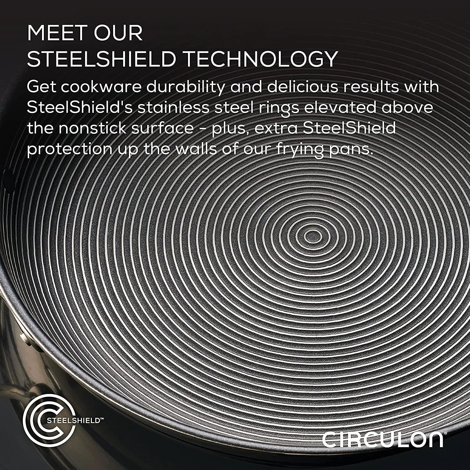 Circulon SteelShield C Series Stainless Steel Frying Pan 25cm - Induction Frying Pan with Hybrid Non Stick, Metal Utensil Safe & Dishwasher Safe Cookware