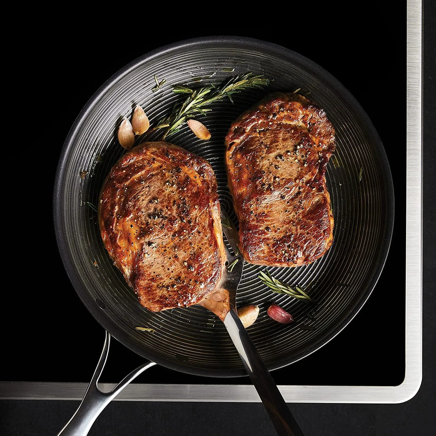Circulon SteelShield C Series Stainless Steel Frying Pan 25cm - Induction Frying Pan with Hybrid Non Stick, Metal Utensil Safe & Dishwasher Safe Cookware