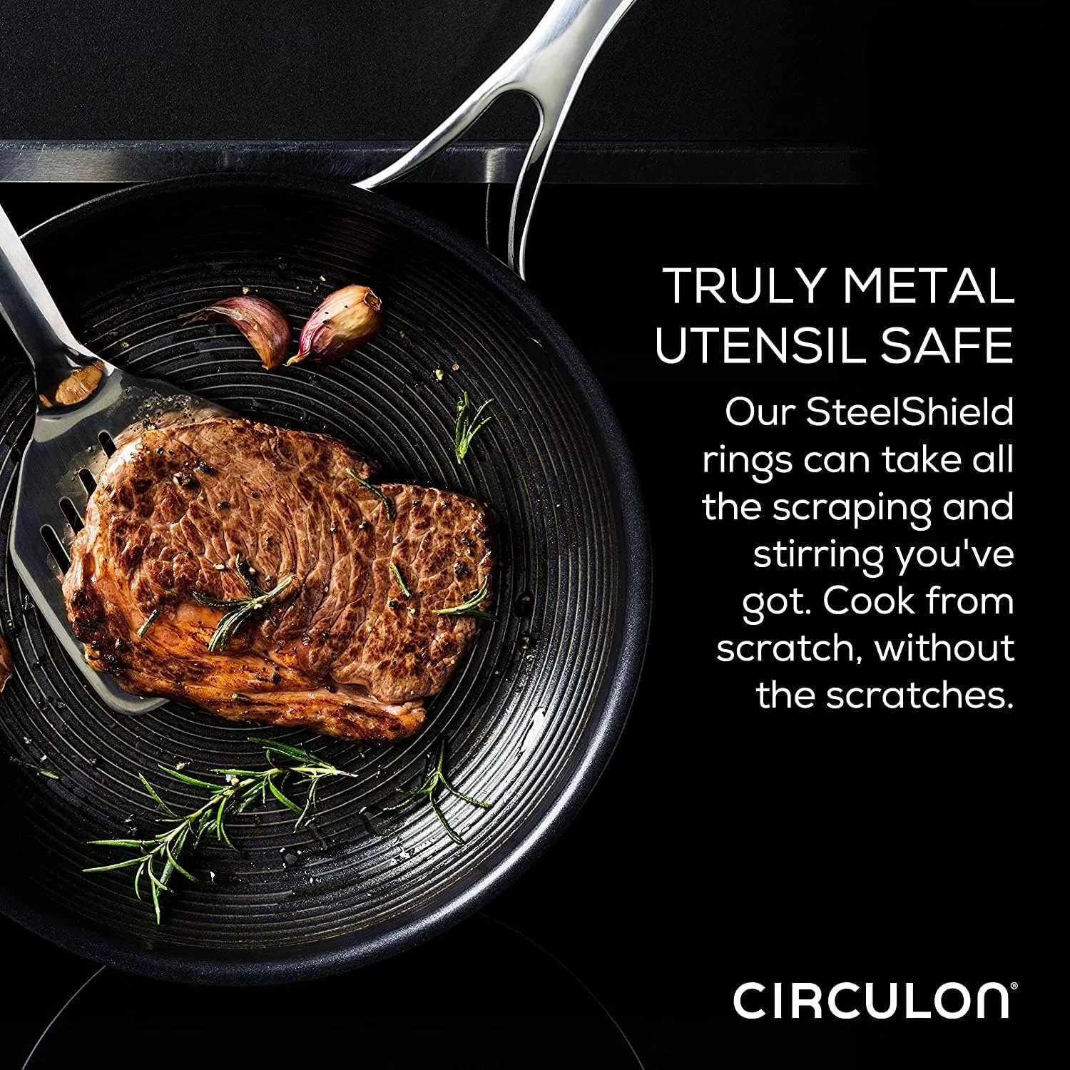 Circulon SteelShield C Series Stainless Steel Frying Pan 25cm - Induction Frying Pan with Hybrid Non Stick, Metal Utensil Safe & Dishwasher Safe Cookware