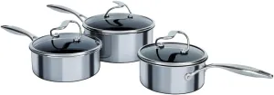 Circulon SteelShield C Series Stainless Steel Saucepan Set of 3, 16/18/20cm - Induction Saucepans with Lids - Hybrid Non Stick, Metal Utensil Safe & Dishwasher Safe Cookware
