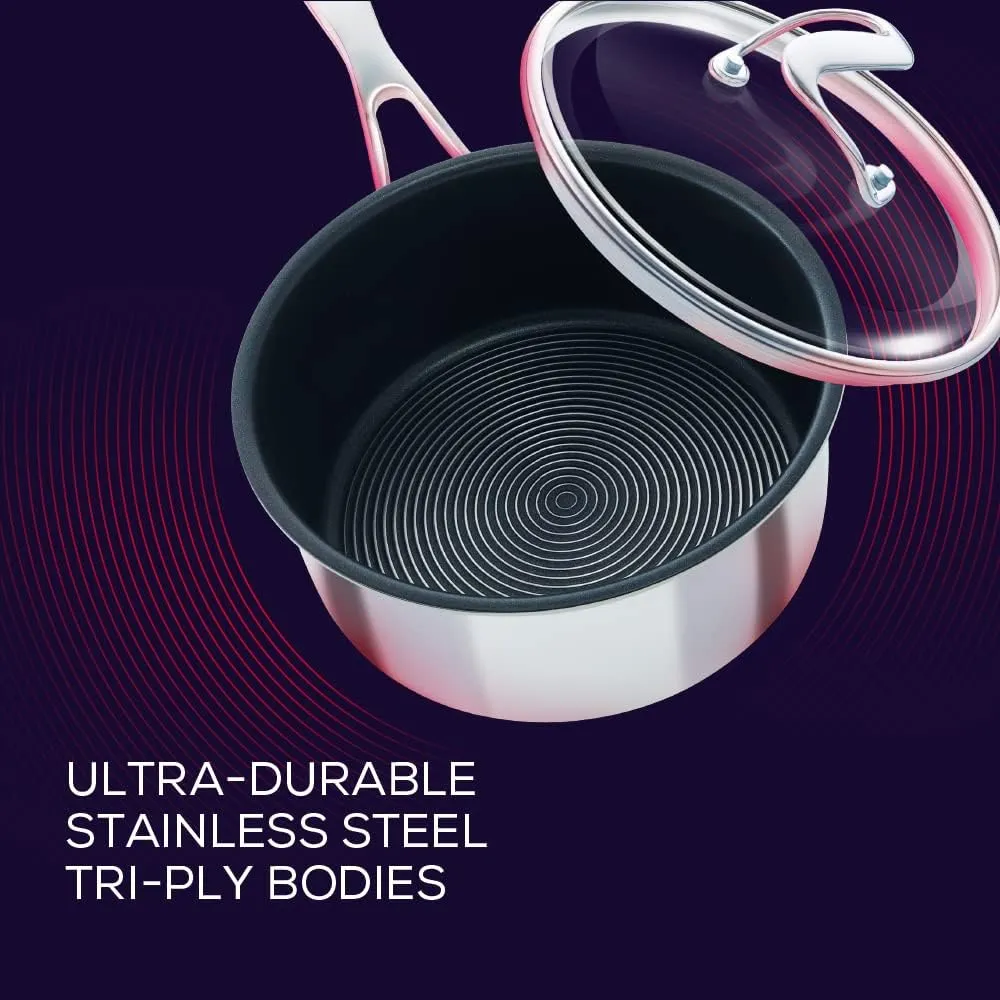 Circulon SteelShield C Series Stainless Steel Saucepan Set of 3, 16/18/20cm - Induction Saucepans with Lids - Hybrid Non Stick, Metal Utensil Safe & Dishwasher Safe Cookware