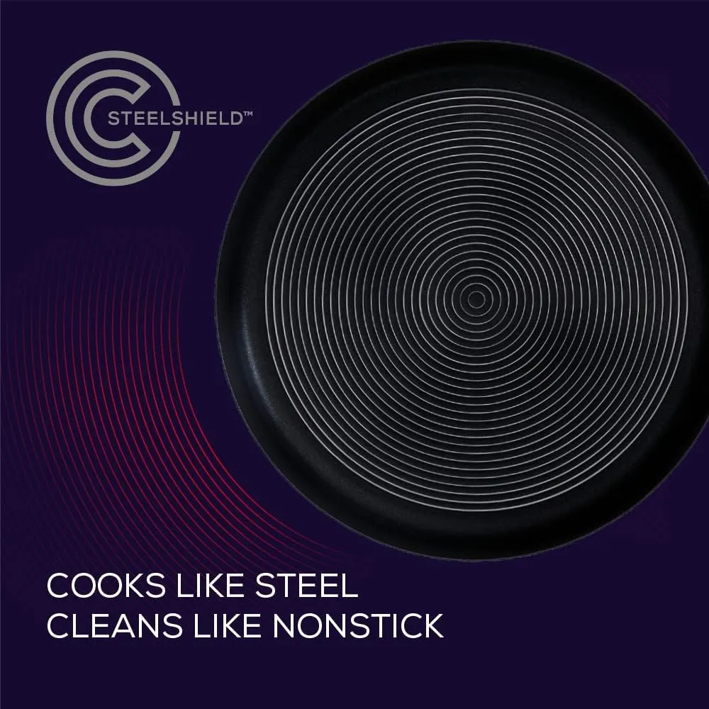 Circulon SteelShield C Series Stainless Steel Saucepan Set of 3, 16/18/20cm - Induction Saucepans with Lids - Hybrid Non Stick, Metal Utensil Safe & Dishwasher Safe Cookware