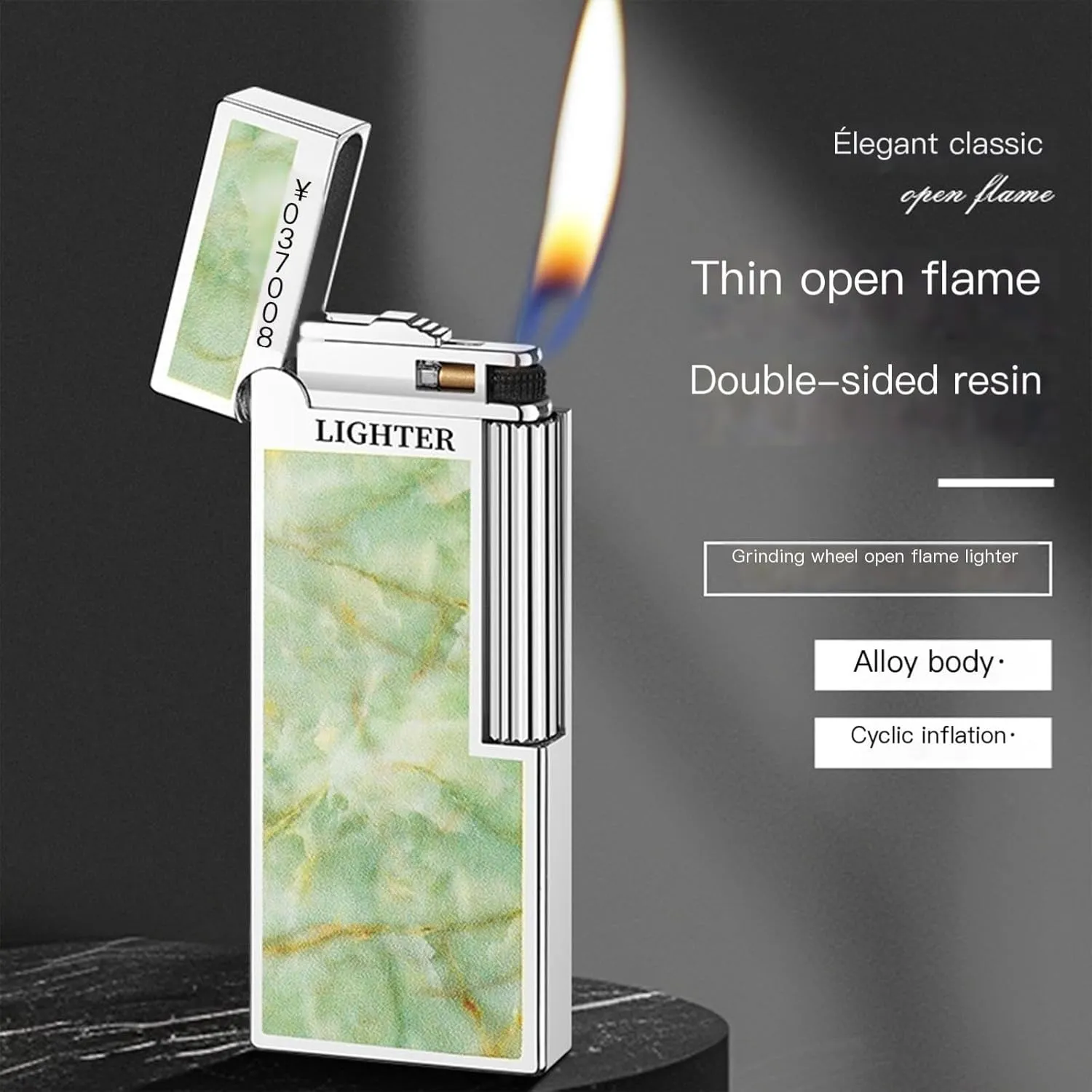 Classic Painted Flip-Top Butane Lighter, Retro Metal Slanted Flame Design, Old-Style Sliding Grinding Wheel, Refillable Gas Portable Lighters for Candle Camping (No Fuel Included)(Green2)