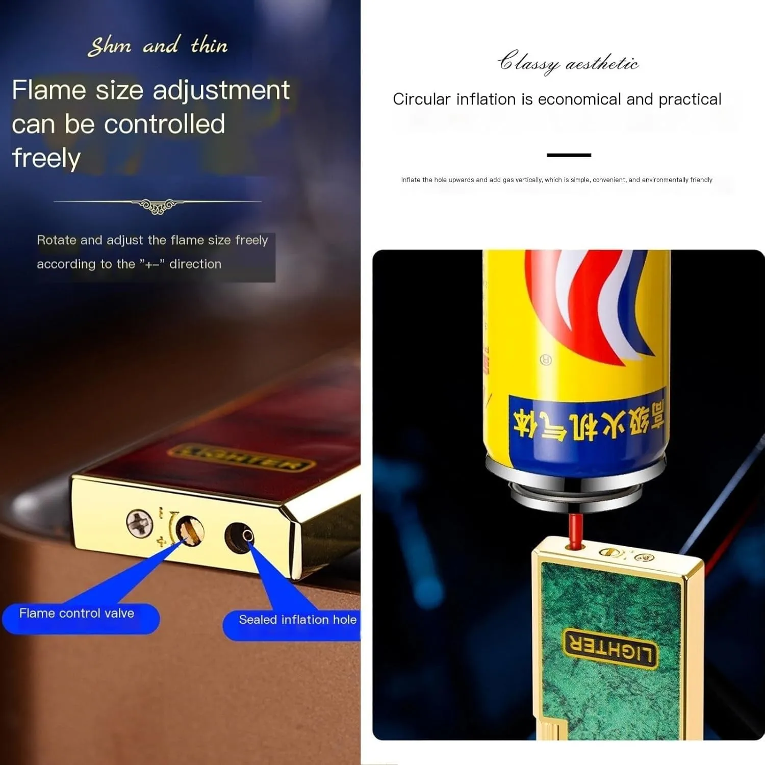 Classic Painted Flip-Top Butane Lighter, Retro Metal Slanted Flame Design, Old-Style Sliding Grinding Wheel, Refillable Gas Portable Lighters for Candle Camping (No Fuel Included)(Green2)