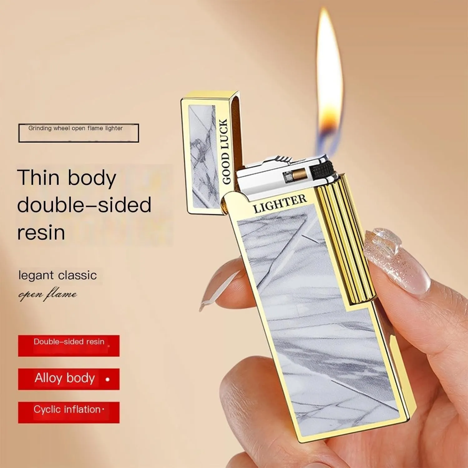 Classic Painted Flip-Top Butane Lighter, Retro Metal Slanted Flame Design, Old-Style Sliding Grinding Wheel, Refillable Gas Portable Lighters for Candle Camping (No Fuel Included)(Green2)