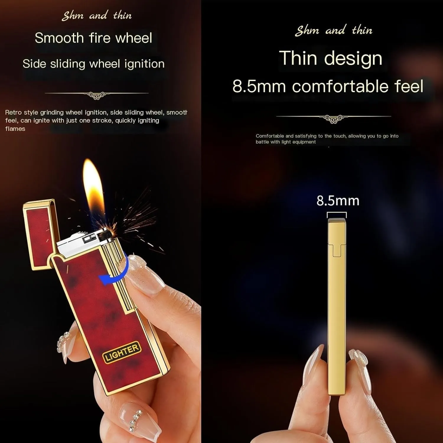 Classic Painted Flip-Top Butane Lighter, Retro Metal Slanted Flame Design, Old-Style Sliding Grinding Wheel, Refillable Gas Portable Lighters for Candle Camping (No Fuel Included)(Green2)