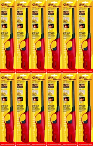 Click N Flame Lighter, Long Lighter for Candle Grill, Refillable Butane Lighter for Camping, BBQ Lighters Bulk - 12 Pack