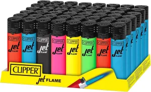 Clipper - Classic Jet Flame - Refillable Jet Flame Torch Lighter in Clipper Iconic Shape - Adjustable Windproof Flame - Reuse Over and Over with Butane Refill - 48 Pack - Flourescent/Black