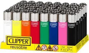Clipper - Classic Large Reusable Lighter - Iconic Premium Refillable Lighters Bulk Pack - Replace Butane, Flint, and Spark Wheel for Unlimited Lights - 48 Pack - Assorted Solids