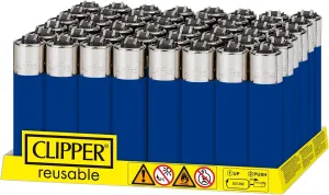 Clipper - Classic Large Reusable Lighter - Iconic Premium Refillable Lighters Bulk Pack - Replace Butane, Flint, and Spark Wheel for Unlimited Lights - 48 Pack - Solid Blue