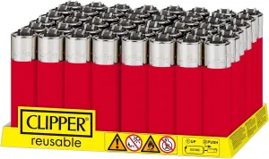 Clipper - Classic Large Reusable Lighter - Iconic Premium Refillable Lighters Bulk Pack - Replace Butane, Flint, and Spark Wheel for Unlimited Lights - 48 Pack - Solid Red