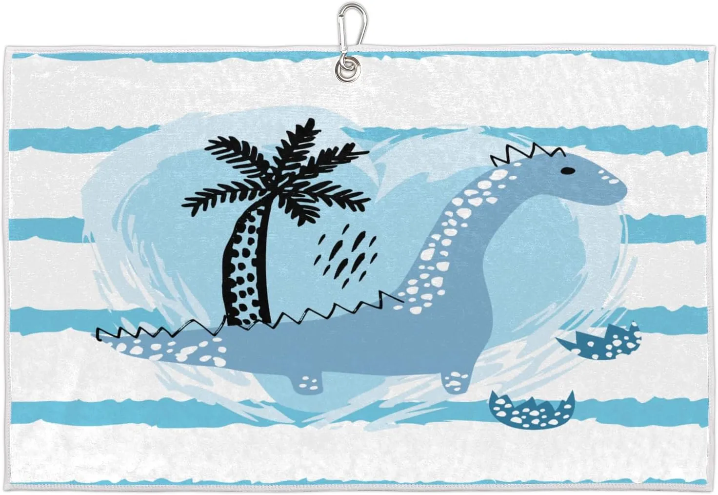 Coconut Cartoon Dinosaur Stripes Golf Towel with Heavy Duty Carabiner Clip Quick Dry Ultra Absorbent Club Ball Cleaning Towel Golf Accessories for Men Women