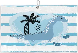 Coconut Cartoon Dinosaur Stripes Golf Towel with Heavy Duty Carabiner Clip Quick Dry Ultra Absorbent Club Ball Cleaning Towel Golf Accessories for Men Women