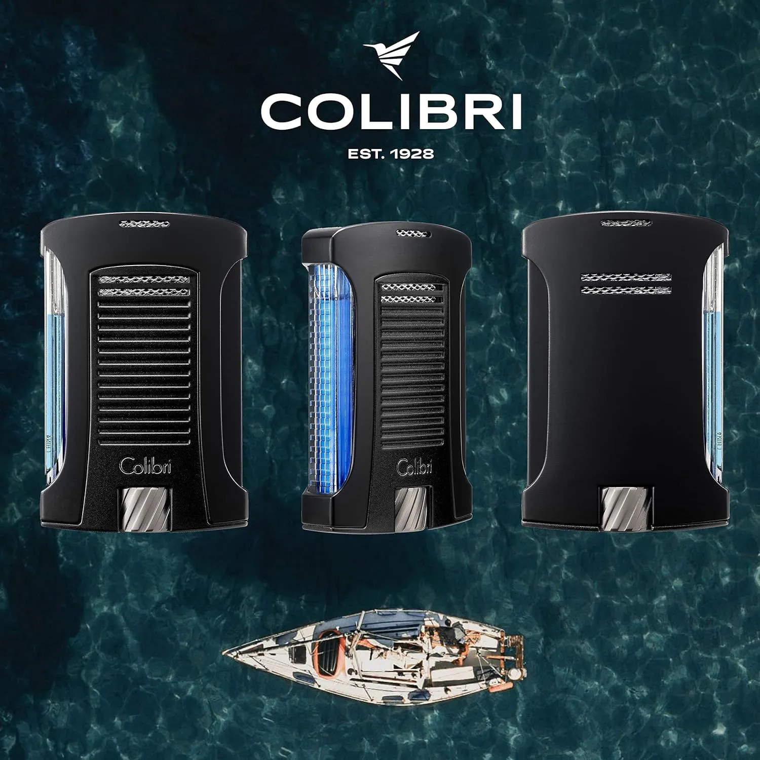 Colibri Daytona Windproof Butane Torch Lighter: Adjustable Flame, Refillable Single-Jet Cigar Lighter, Ergonomic Design with Fuel Window (Matte Black)