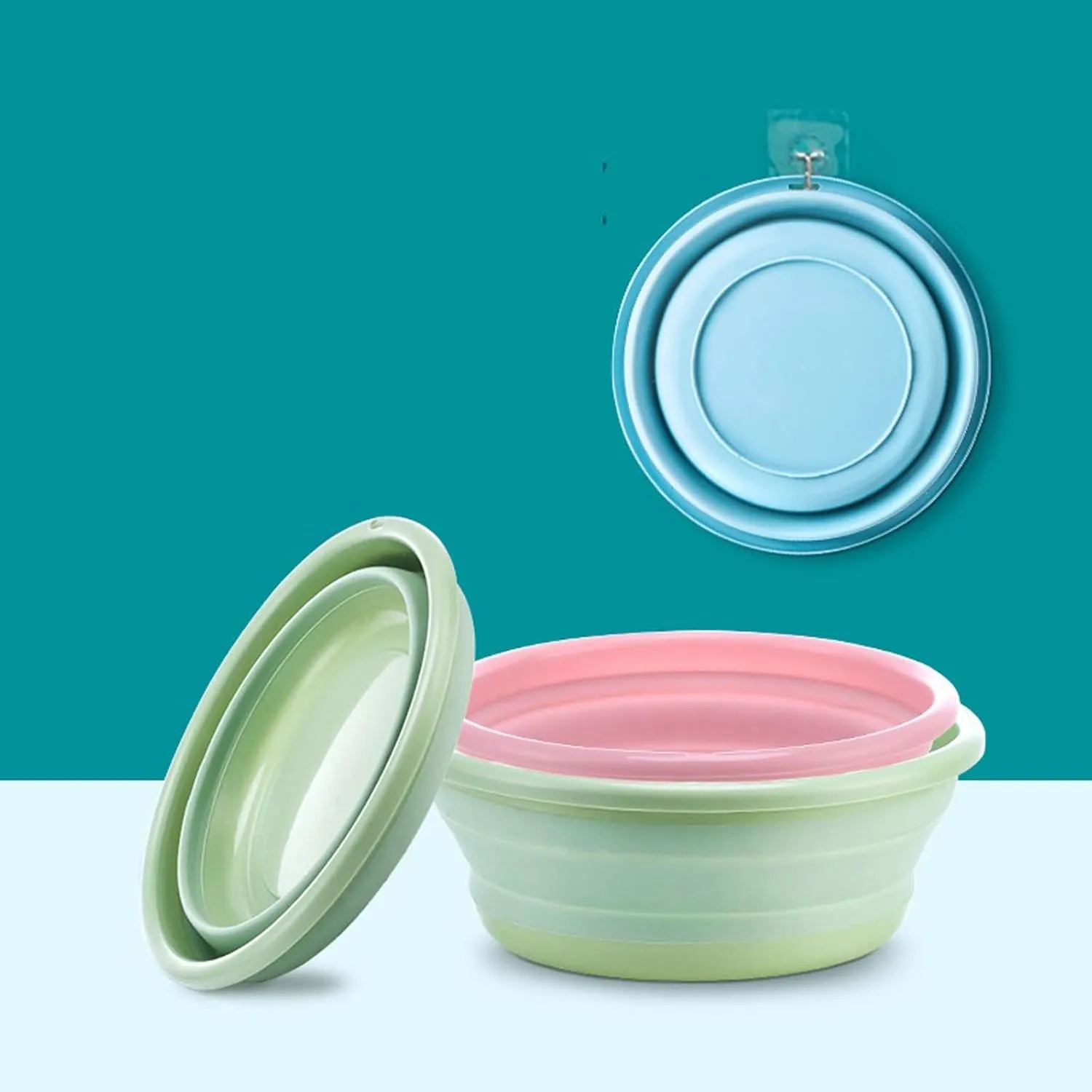 Collapsible wash Basin Collapsible Portable Wash Basin DishpanTravel Silicone Plastic Storage Basket Household Outdoor Student Dormitory Laundry Tub(Green,Medium)