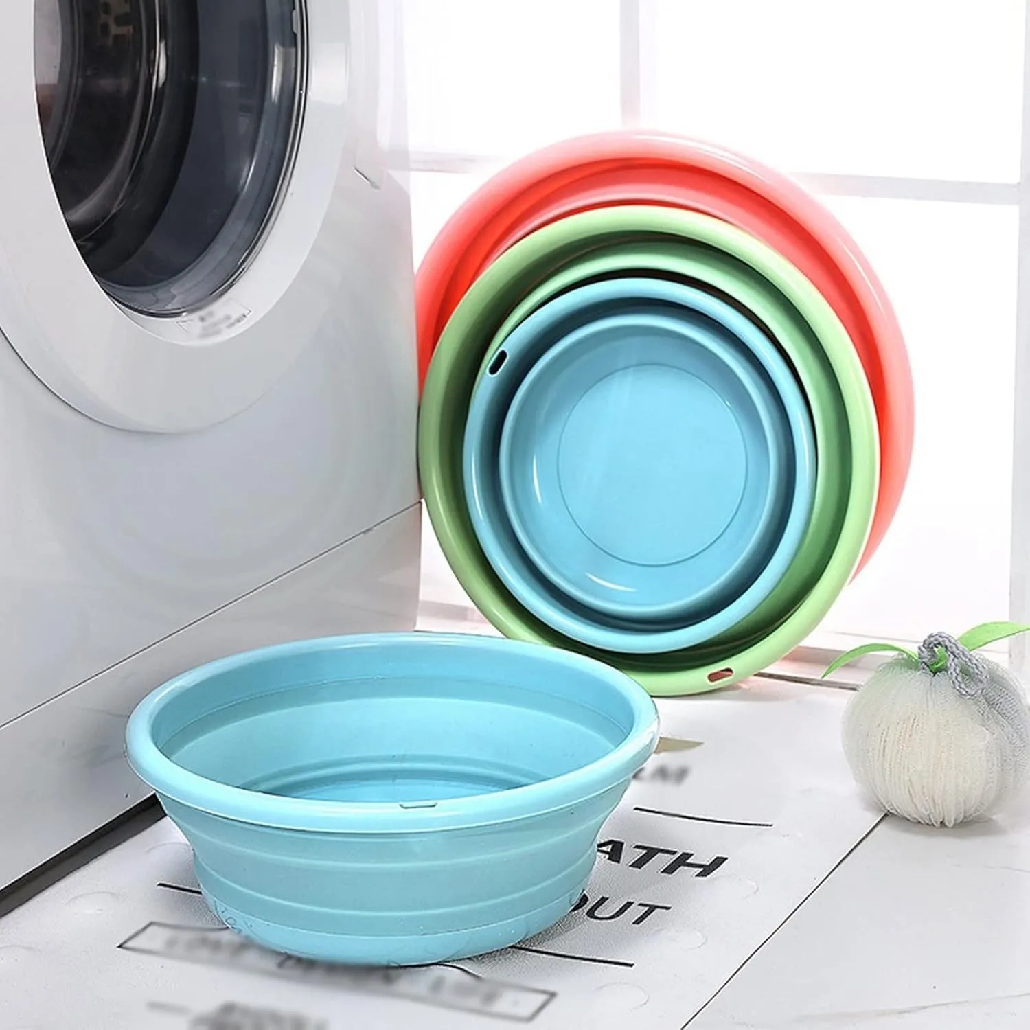 Collapsible wash Basin Collapsible Portable Wash Basin DishpanTravel Silicone Plastic Storage Basket Household Outdoor Student Dormitory Laundry Tub(Green,Medium)