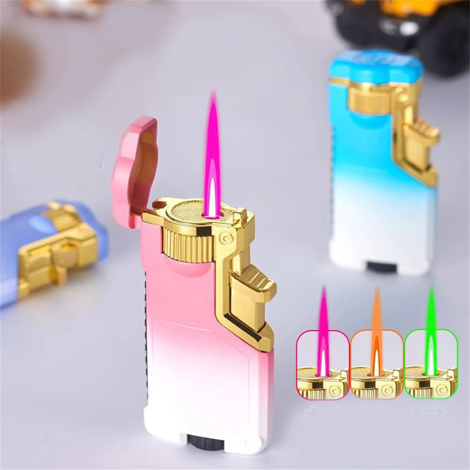 Color Changing Flame Waterproof Lighter Torch Lighters Butane Butane Torch Lighter for BBQs Camping (D8)