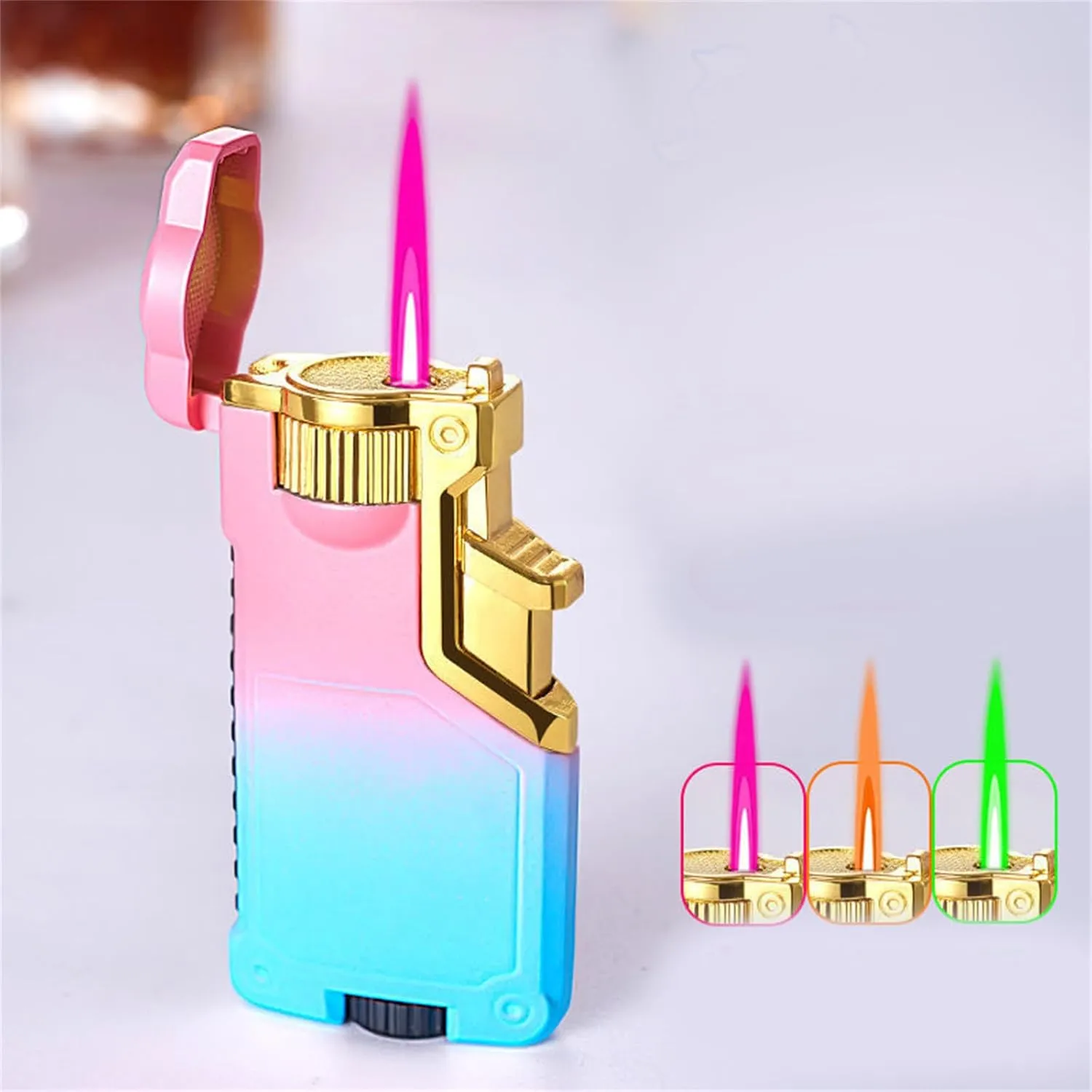 Color Changing Flame Waterproof Lighter Torch Lighters Butane Butane Torch Lighter for BBQs Camping (D8)