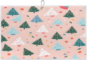 Colourful Cartoon Christmas Tree Golf Towel with Heavy Duty Carabiner Clip Quick Dry Ultra Absorbent Club Ball Cleaning Towel Golf Accessories for Men Women